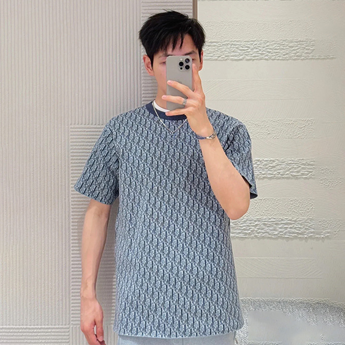 dior cotton pique embroidered short sleeve polo shirt